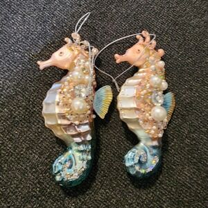 Set Of 2 Robert Stanley Seahorses Christmas Ornament 5.25"